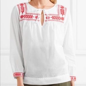 J.Crew White Peasant Top with Red Embroidery
